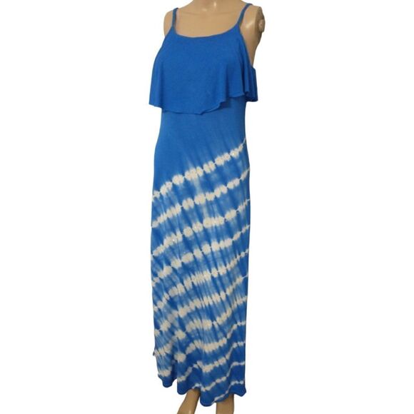 Y2K Maxi Dress Sz SP Studs Blue White Striped Jersey Knit Hippie Boho Nautical - Picture 8 of 16